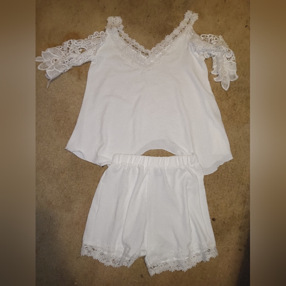 NWOT Shein Two Piece Sheer White Short Set S